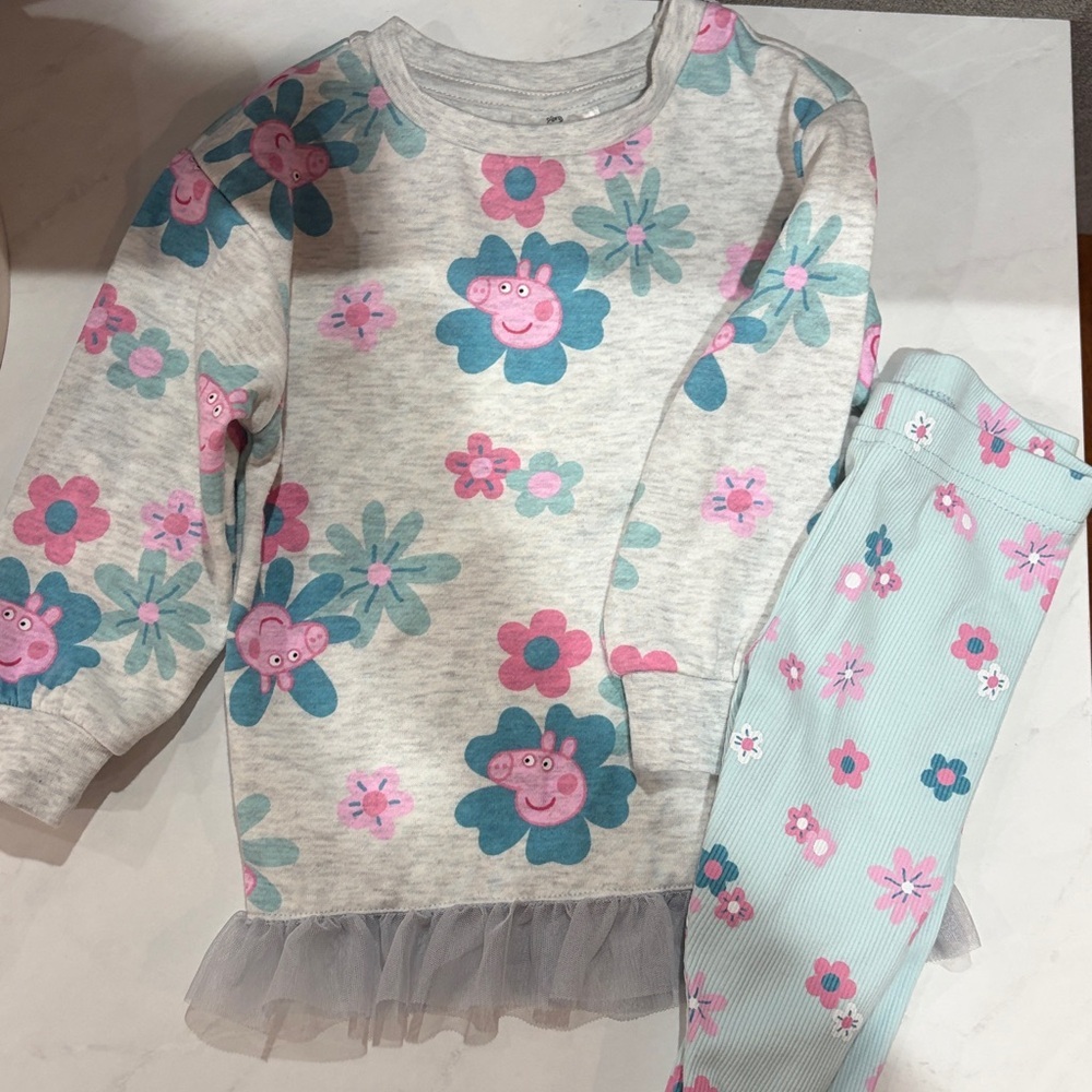 Peppa Pig Gray, Light Blue & Pink Floral Set - Picture 2 of 4